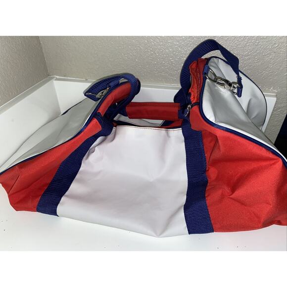 Lacoste Live Parfums Gym Sport Duffle Bag Tennis Racquetball Red White Blue - Picture 5 of 11